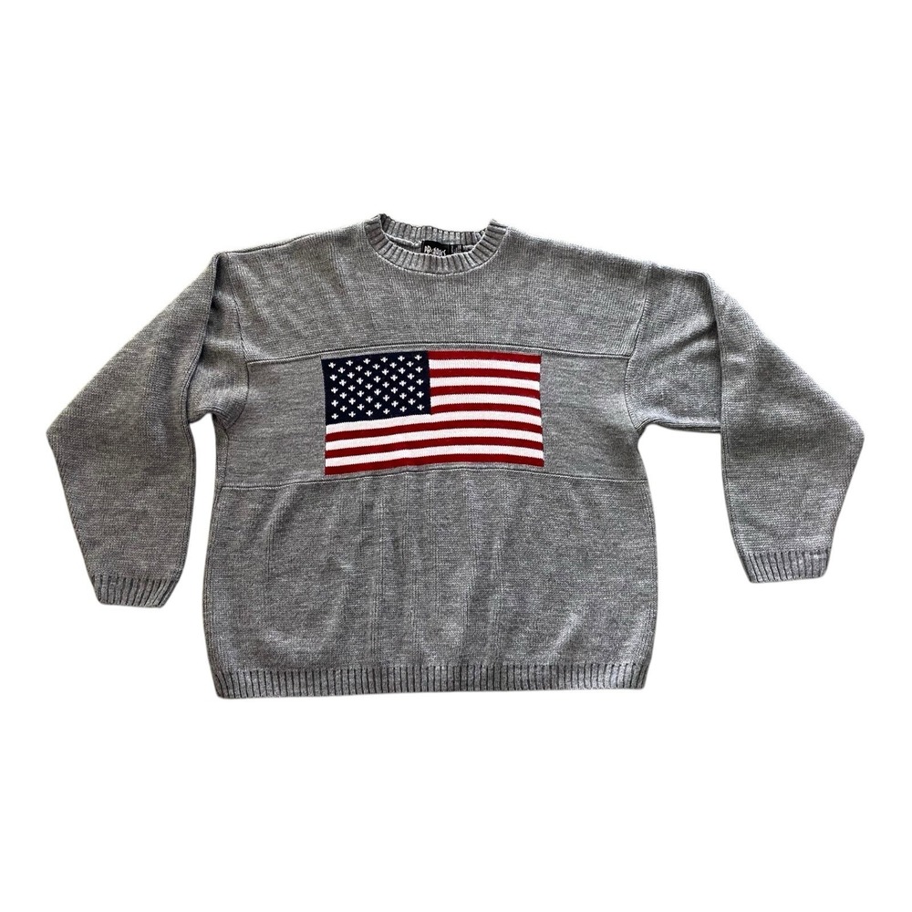VTG PBX Basics Unisex American Flag Grey Crewneck Sweater Made in the USA Size L